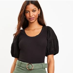 NWT! LOFT Puff Sleeve Mixed Media Top